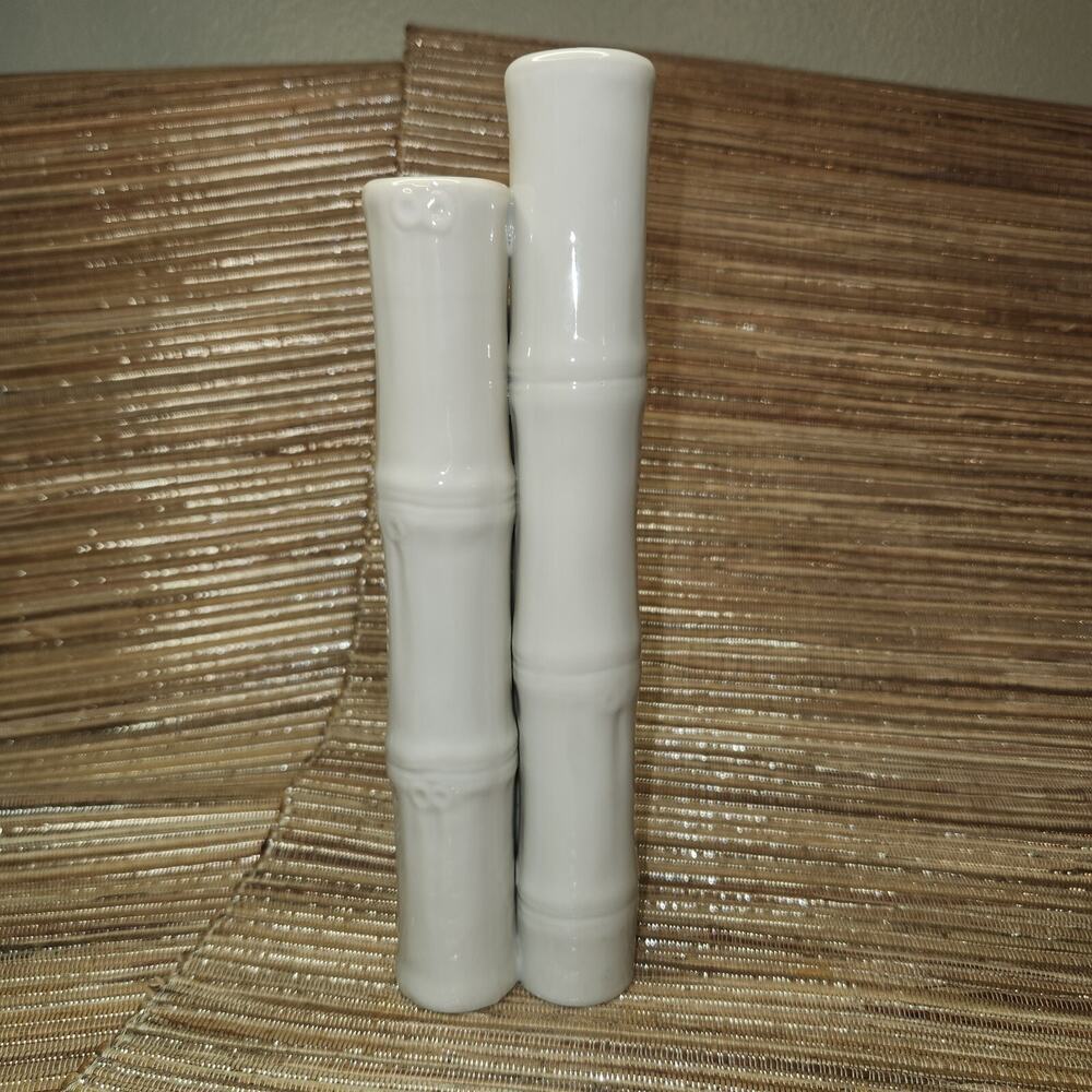 Vintage MSM Boho Shefferd Japan Bone China Bamboo Triple Bud Vase 9"